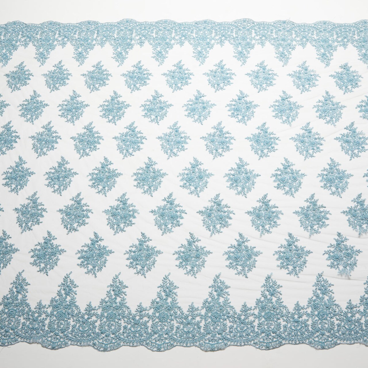 1 Yard Metallic Embroidered Tulle Lace Fabric with Beads and Sequins 100% Polyester 50/52 Inch Width